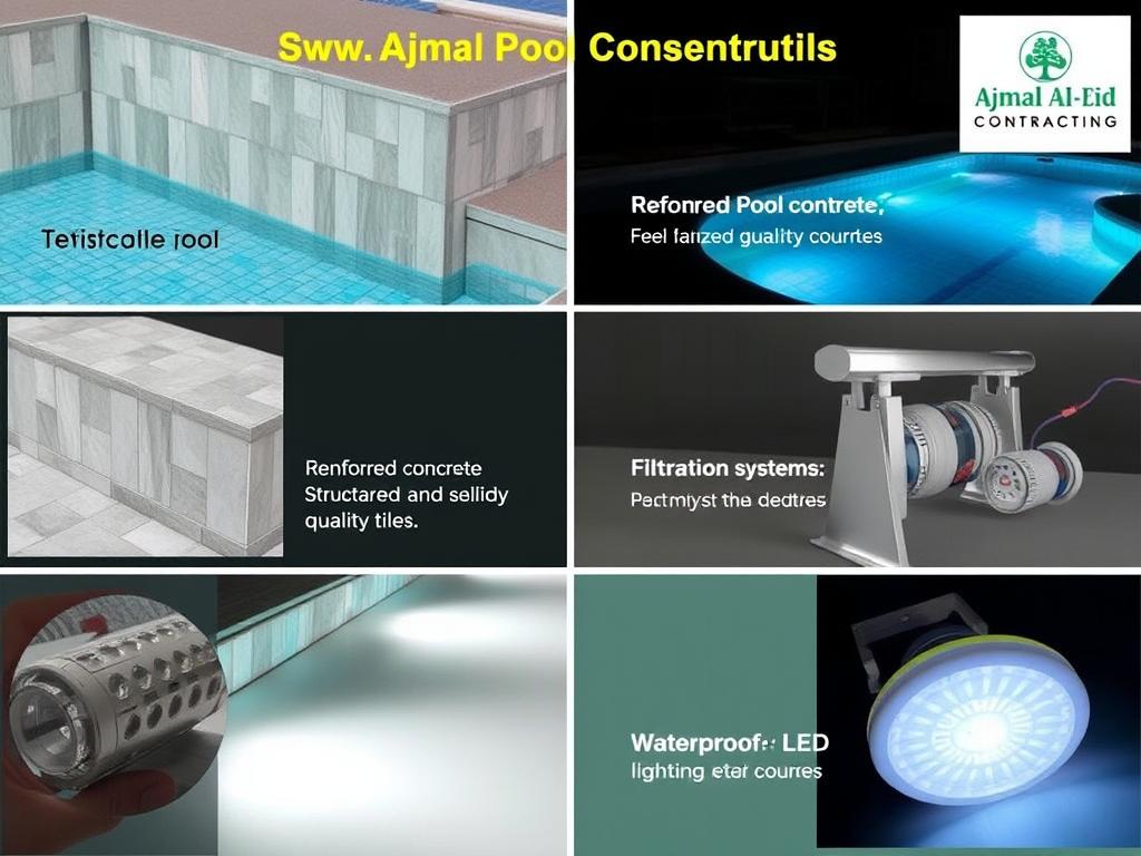 مواد إنشاء المسابح المستخدمة في مؤسسة أجمل العيد للمقاولات العامة
